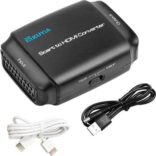 KUYiA SCART to HDMI Adaptor, Full HD 1080P/ 720P Switch Video Audio with HDMI Cable for HDTV Monitor Sky DVD Player