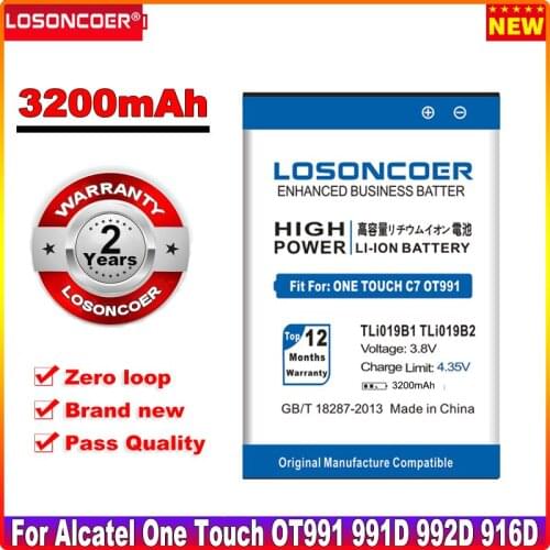 LOSONCOER 3200mAh TLi019B2 TLi019B1 Battery for Alcatel OT991 916D 6010 Alcatel ONE TOUCH C7 OT-7041 7041D dual CAB1900003C2 TCL