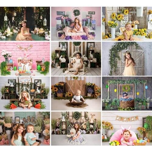 Avezano Easter Backdrops Spring Sunflower Eggs Rabbit Photography Backgrounds Baby Shower Portrait Photo Studio Photozone Decor