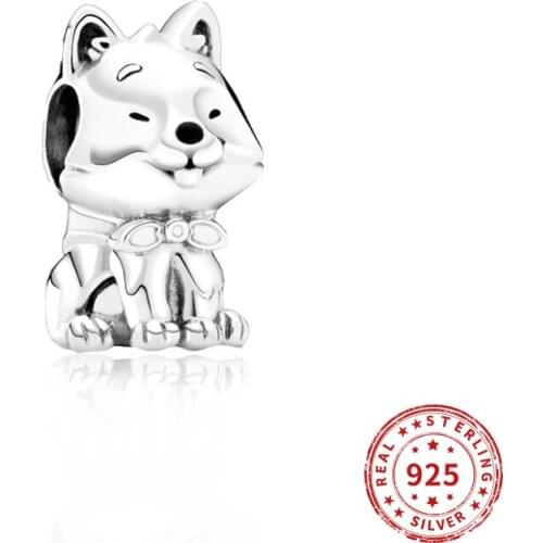 Real 925 Sterling Silver Charms Lovely Akita White Enamel Beads Fit Original Pan Charm Bracelets Necklace Diy jewelry