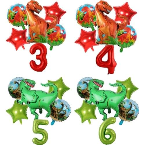 6pcs/Set Dinosaur Foil Balloons 40inch Number Balloons Wild Jungle Animal Dino Theme Boys Kids Birthday Party Decoration Globos