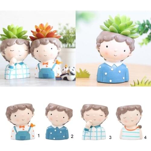 4 Pieces/Set Cute Boy Succulent Planter Bonsai Pot Flowerpot For Office Home Desk Table Decor