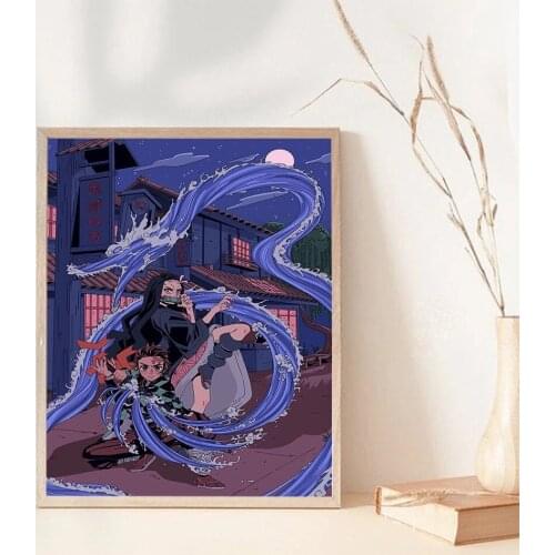 Canvas HD Printed Painting Demon Slayer Wall Art Poster Home Water Dragon Decor Blue Pictures Living Room Modular No Framework