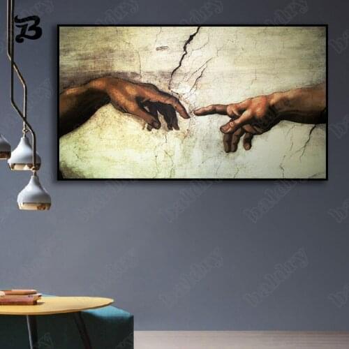 Canvas Painting Wall Art The Hand Portrait Creation of Adam! Hand of God! Classical Religion Wall Picture for Living Room Decor