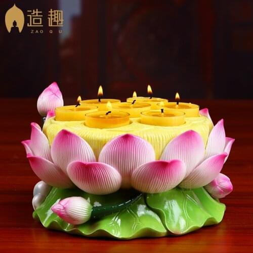 Ceramic Lotus Candlestick Seven-Star Butter Candle Table Lamp Holder Temple Buddha Worshiping Lamp Buddha Supplies Buddha Lamp