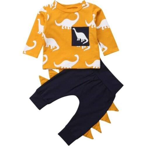 0-3T Baby Cartoon Dinosaur 2 Pcs Outfits Newborn Toddler Babies Boy Girl Clothes T-shirt Top Pants Outfits Set