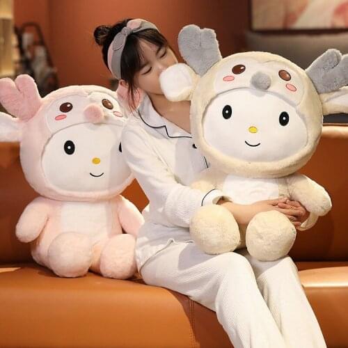 80cm Kawaii Elk Plush Toy Soft Stuffed Cartoon Animal Bear Transformed Deer Doll Children Girls Gift Christmas Birthday Presents