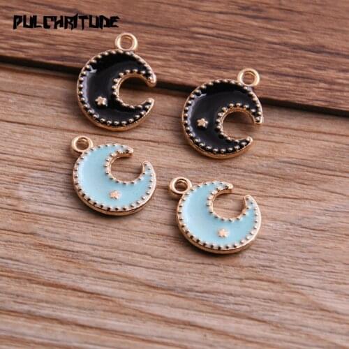 10pcs 13*17mm Two Color Alloy Metal Drop Oil Moon Charms Pendant For DIY Bracelet Necklace Jewelry Making