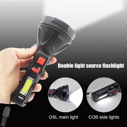 USB Rechargeable Portable LED Flashlight Multifunctional Powerful Waterproof Torch Searchlight for Outdoor Hiking Camping