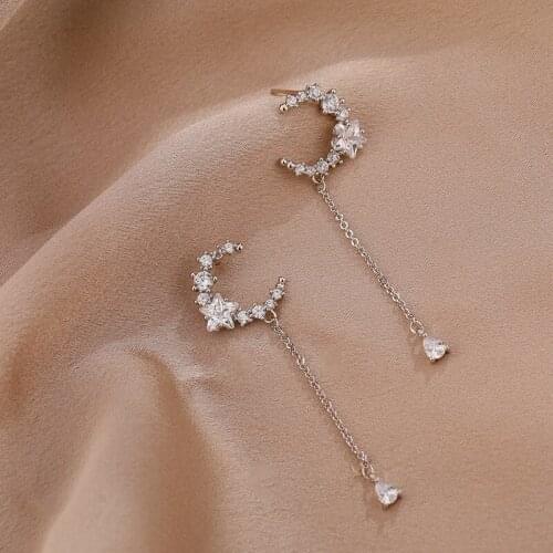 925 Sterling Silver Tassel Star Moon Charm Drop Earring For Women Girls Wedding Party Fashion New Jewelry eh1013