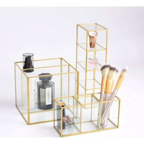 Nordic Home Office Desktop Glass Pen Holder Cosmetic Storage Box Jewelry Box portapenne da scrivania organizador escritorio