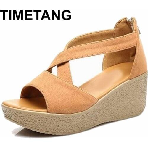 TIMETANG 2021 Women Sandals Platform Women Sandals Ladys Wedges Sandals Summer Genuine Leather Platform Shoes Plus Size 34-43