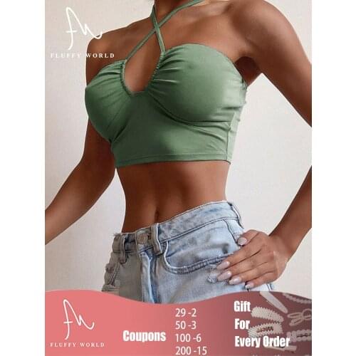 Women Crop Tops Seamless Underwear Female Tank Camis Y2K Halter Summer Backless Cami Tops Tees Fashion Cut-Out Tank FLUFFY WORLD