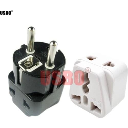 Black White 16A 250V 2-into-1 EU/UK/AU/US to EU German French Portugal Belgium travel adaptor plug universal socket convertor