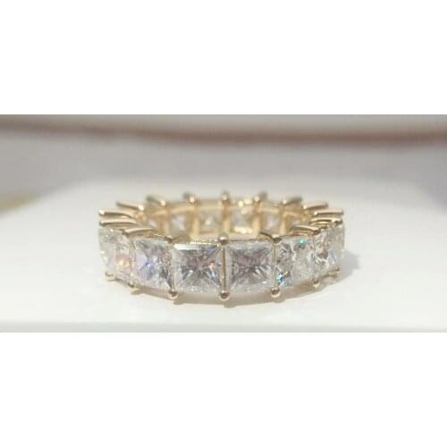 VVS D 18K Gold Au750 Princess Square 8 Carat Moissanite Luxury Full Diamond Strip Ring