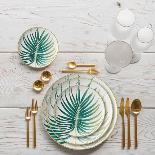 Western Bone China Round Plate Creative Forest Dessert Series Set Leaves, flowers, Restaurant and Home Use Coffee Set And Bowl