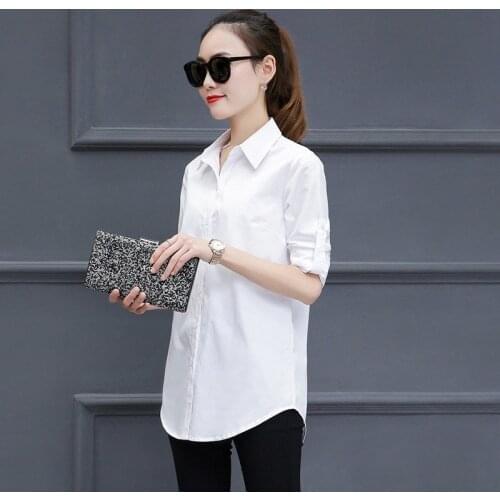 Oversized 6XL Loose Long Women White Shirts Summer New 2021 Turn-Down Collar Straight Casual All Match Female Outwear Tops
