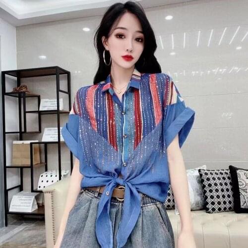 Shine Sequined Embroidery Cotton Linen Women Shirts Summer Vintage 2021 Loose Elegant Office Lady Outwear Tops