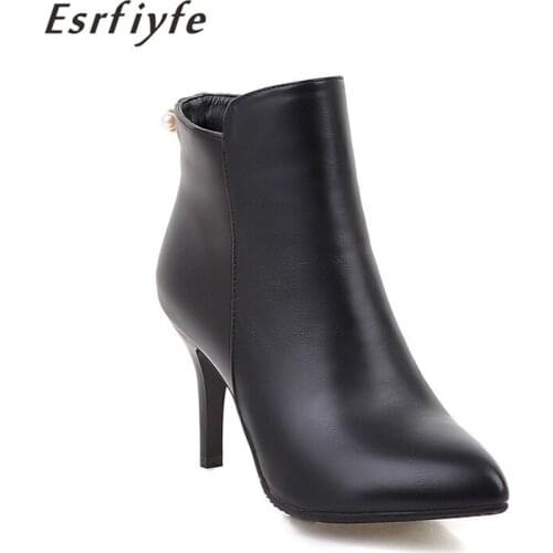 ESRFIYFE 2021 New Autumn Winter Ankle Boots Women Thin Heels Pointed Toe Booties Sexy Women Party Short Boots Large Size 34-50