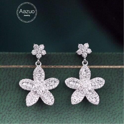 Aazuo 18K Solid White Gold Real Diamonds 0.80ct Luxury Ladder Star Stud Earrings Gifted For Women Advanced Wedding Party Au750