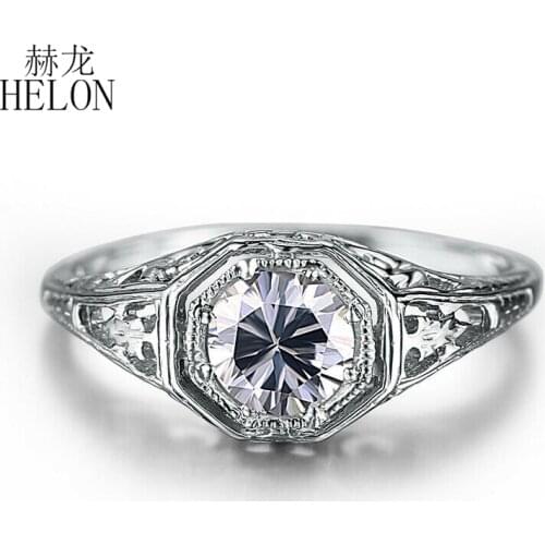 HELON Moissanite Ring Sterling Silver 925 Women Vintage Jewelry 0.4ct VVS/GH Test Positive Moissanite Diamonds Engagement Ring