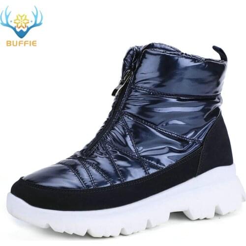 Winter Women boots Dark Blue ankle winter shoe warm natural wool water-resistance upper non-slip zip quality product free shippi