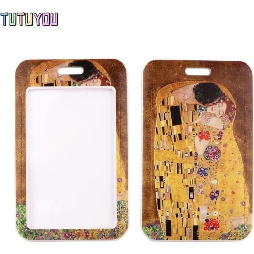 1pcs PC2953 Art Oil Painting Fashion Lanyards ID Badge Holder Bus Pass Case Cover Slip Bank Credit Card Holder Strap Cardholder
