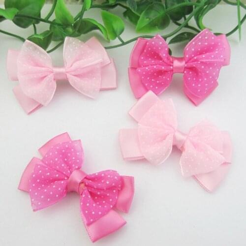 10pcs/lot 3.5*5.5cm Handmade Fabric Dot Bowknot Patches DIY Childrens Headwear Clothing Bow Accessories DIY Decoration Material