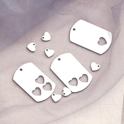 10pcs/Lot Heart Blank Bar Charms Stainless Steel Pendants For DIY Making Necklace Bracelets Key Chain Jewelry