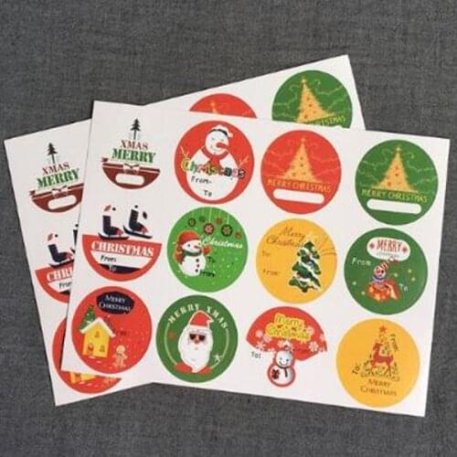 120pcs/lot Cute Hand Made Christmas Tree Snowman Round Cake Packaging Sealing Label Sticker Baking Gift Stickers