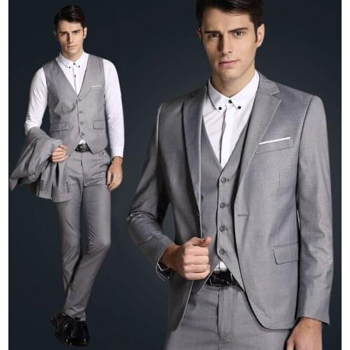 2021 New light grey men 3 piece suits mens satin suit Custom made Plus size Wedding Suits for men suit slim fit terno masculino