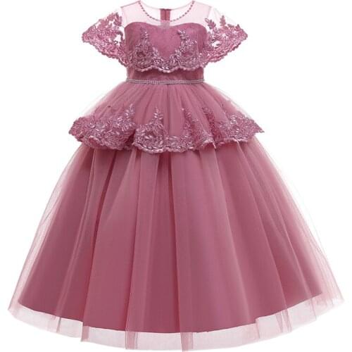 2021 Summer Kids Girl Dress Lace Bridesmaid Dresses For Girl Birthday Wedding Party Prom Dresses Children Vintage Clothes 6 14Y