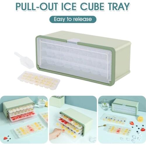 New 3 In 1 Ice Cube Tray Ice Cube Making Container Set with Lid Ice Scoop Plastic Portable Storage Box Stackable Ice Mold