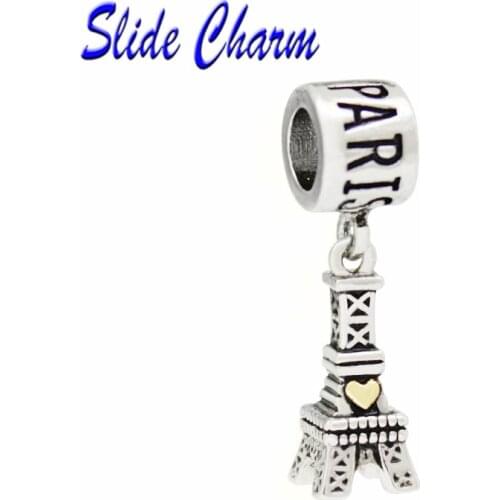 5mm Straight Hole Fashion DIY Charm European Golden Love Eiffel Tower French Pendant Beads Fit Pandora Bracelet Necklace