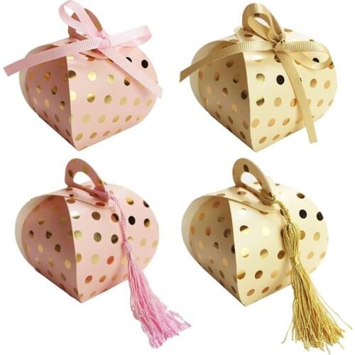 50pcs Kraft Paper Bronzing Dot Candy Box with Tassel Chocolate Gift Box For Baby Shower Birthday Wedding Party Supplies