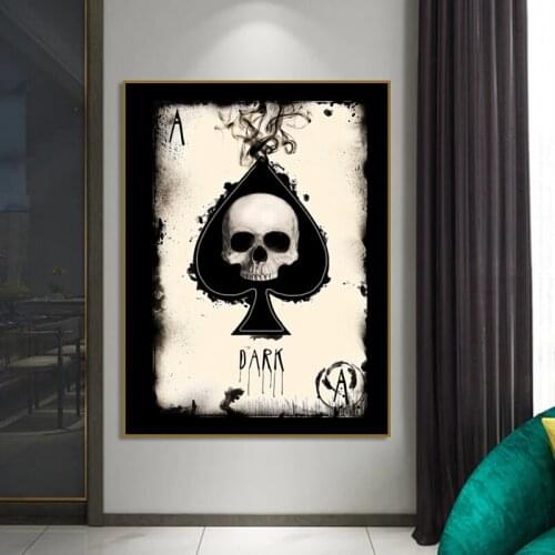 Abstract Wall Paintings Playing Cards Skull Canvas Paintings Wall Art Posters and Prints Living Room Decoration Pictures