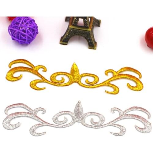 YACKALASI 5 Pieces/Lot Iron on Patches Crown Appliqued Gold Embroidery Appliqued5cm*14.5cm