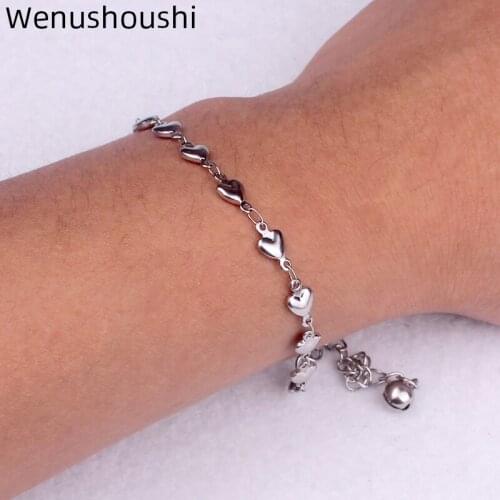 WENUSHOUSHI good quality stainless steel tiny heart bell bracelets for women bracelet pulseras mujer pulsera hombre