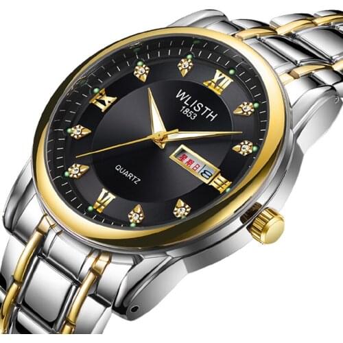 WLISTH Top Brand Watch Men Stainless Steel Business Date Clock Waterproof Luminous Watches Mens Luxury Sport Quartz Wrist Watch