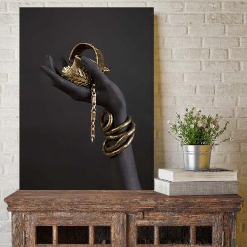 Black and Gold Hand Bracelet Oil Painting on Canvas African Art Cuadros Posters and Prints Wall Art Picture for Living Room