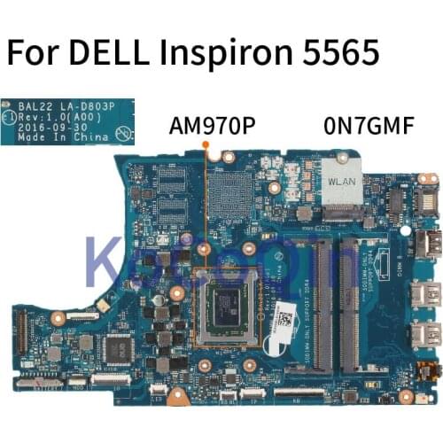 KoCoQin laptop Motherboard For DELL Inspiron 5565 AM970P Mainboard CN-0N7GMF 0N7GMF LA-D803P DDR4 TEST
