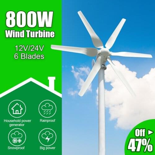 Oversea Warehouses 800W 12V 24V 6 Blades Free Energy Wind Turbine Generator High Efficient For Home Yacht Farm Street Lamps Use