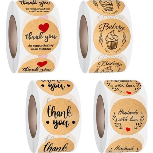 Round 100-500 Black Labels Thank You Kraft Stickers 1 Inch Wedding Pretty Gift Cards Envelope Sealing Label Stickers Stationery