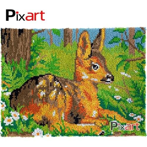 Latch Hook Rug Forest Deer Crocheting Wall Tapestry Kits DIY Carpet Rug Chunky Yarn Needlework Knitted Floor Mat Hobby & Crafts