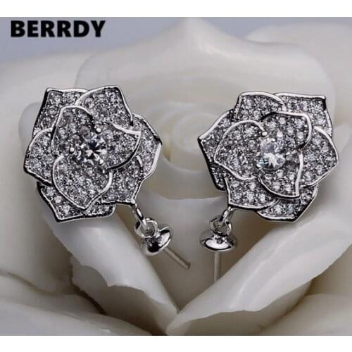 Hot Cheap Fashion Shining Flower Pearl Earrings Mountings, Earrings Findings, Drop Earrings Settings Jewelry Parts Fittings