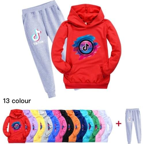 TIK TOK Autumn and spring hot sale kids clothing fashion boys girls long sleeve cotton sweatshirt hoodie tops pants pullover