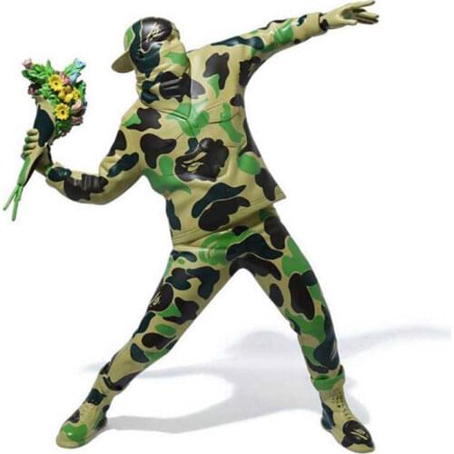 Best seller new Green camouflage Banksy Flower Bomber sculpture statue England Street Art Bomber Figure collectible art toy