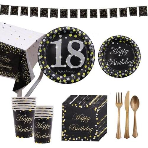 Happy 18th Birthday Disposable Tableware Set Plates Cups Napkins Kids Gifts Baby Shower Kids Birthday Decorations Party Supplies