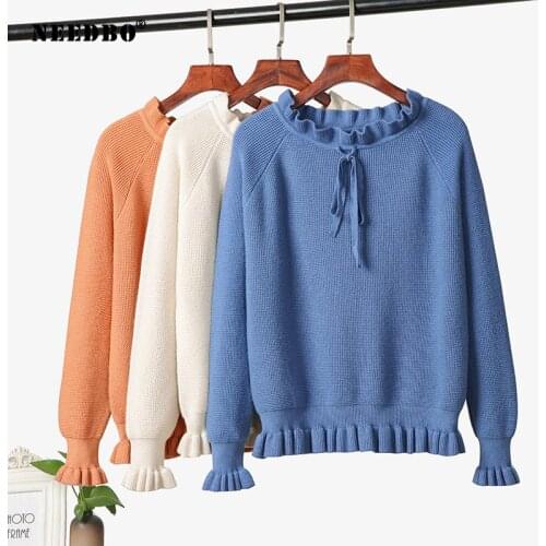 NEEDBO Sweater Women Pullover Long Sleeves Cute Oversize Women Sweater Casual Elastic Bodycon Pull Femme Women Knitted Sweaters
