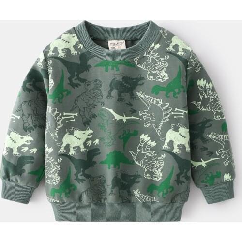 New 2021 Kids Spring Autumn Hoodies Sweatshirts Boys Cartoon Dinosaur Print O-neck Pullover Tops Sweatshirt Sports Clothing